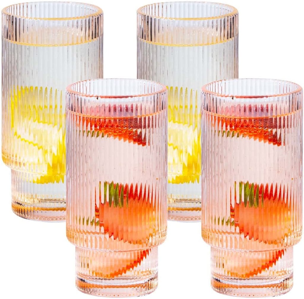 SUNNOW 11 Ounce Stackable Ribbed Glass Cup