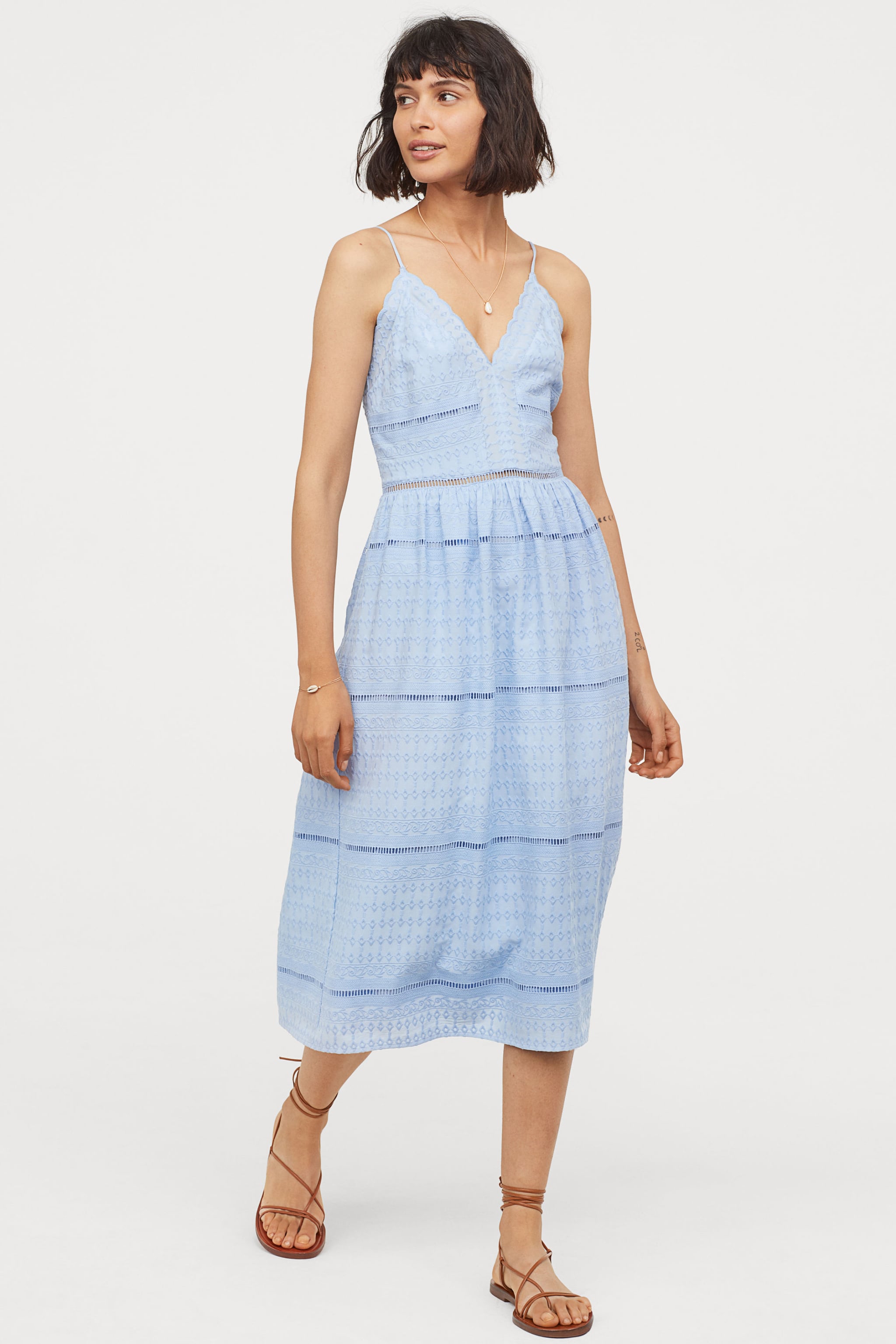 h&m blue embroidered dress