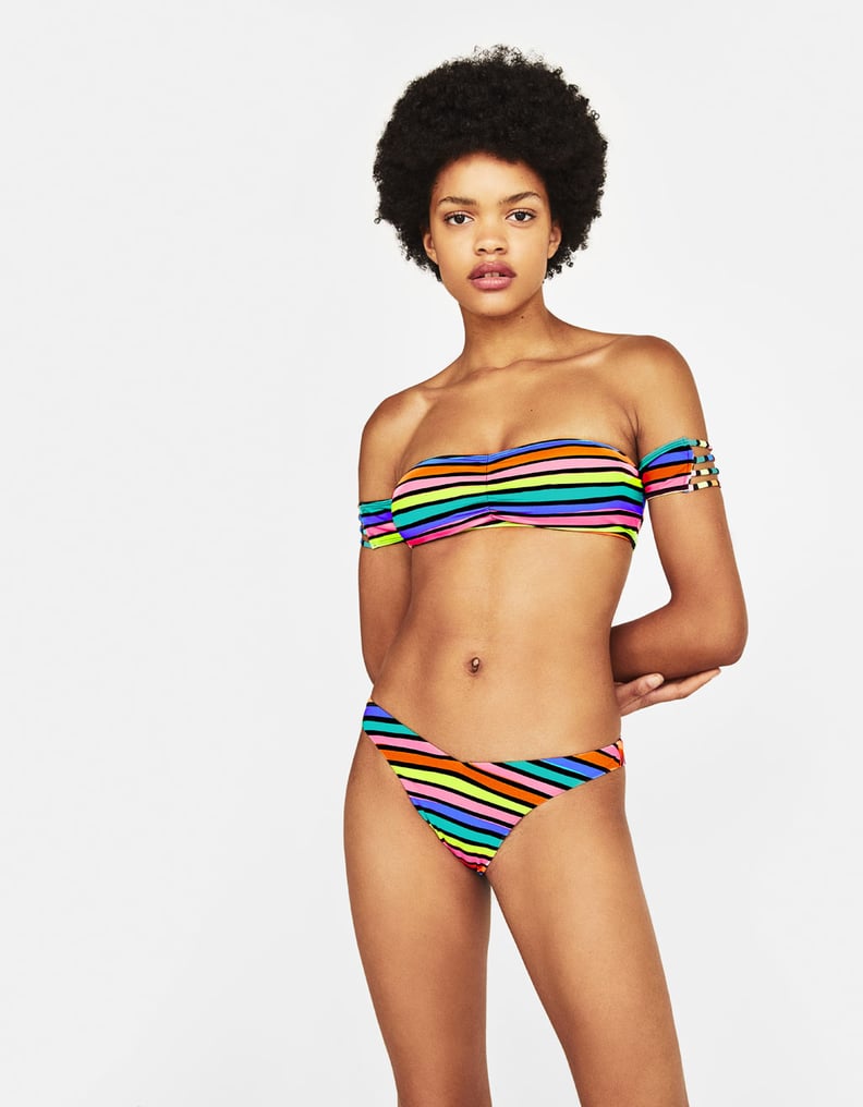 Multicolored Striped Thong Bikini