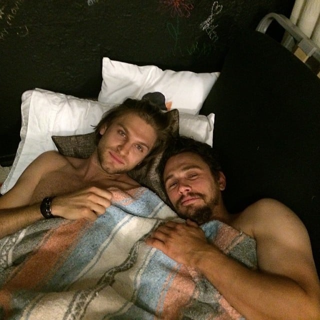 James Franco took a shirtless selfie from bed with Pretty Little Liars' Keegan Allen.
Source: Instagram user jamesfrancotv