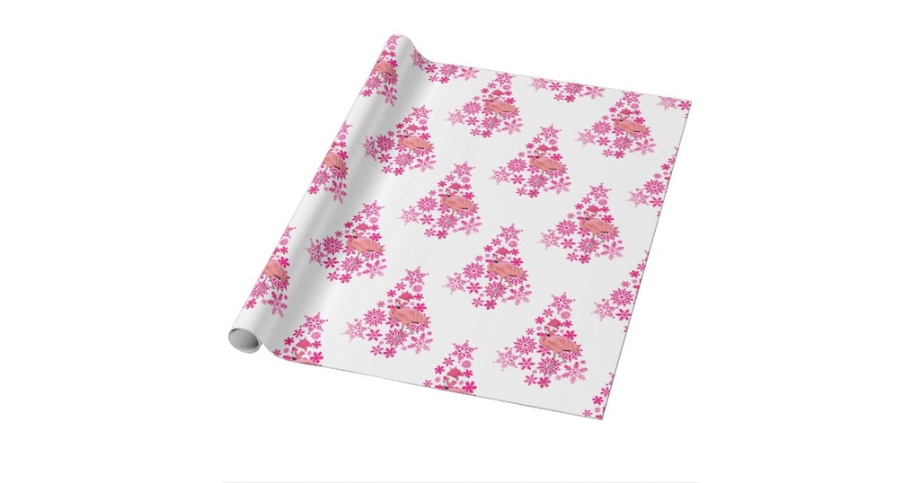 Pink Flamingo Santa Snowflake Christmas Tree Wrapping Paper