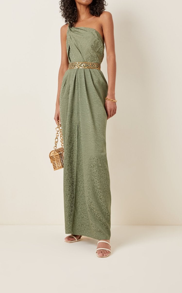 Johanna Ortiz Royal Garden Draped Jacquard One-Shoulder Maxi Dress