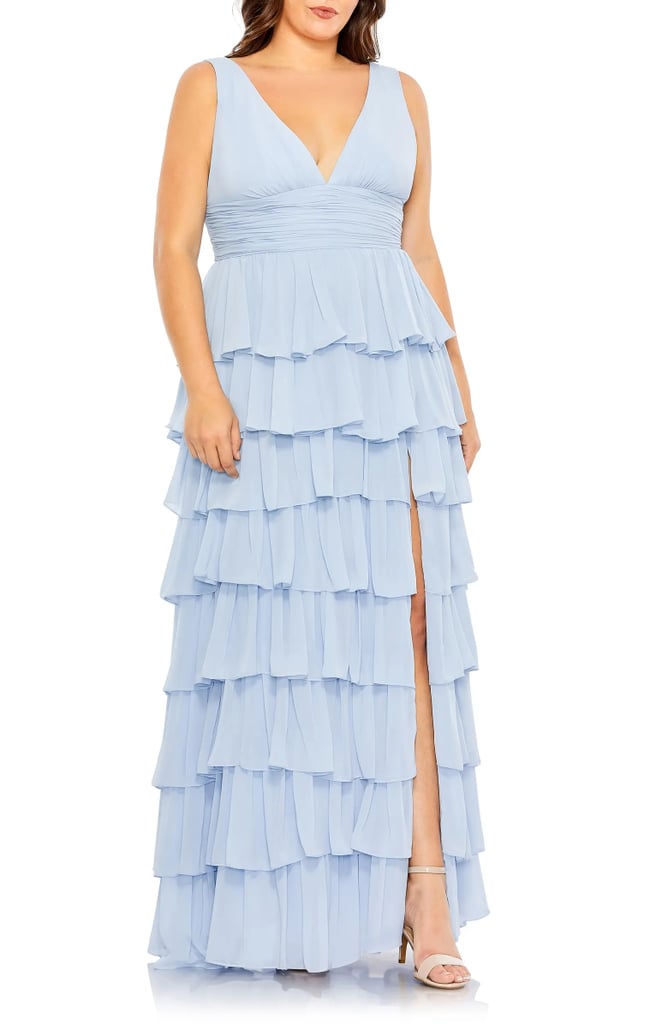 A Dress With a Slit: Mac Duggal Tiered Ruffle Sleeveless Gown