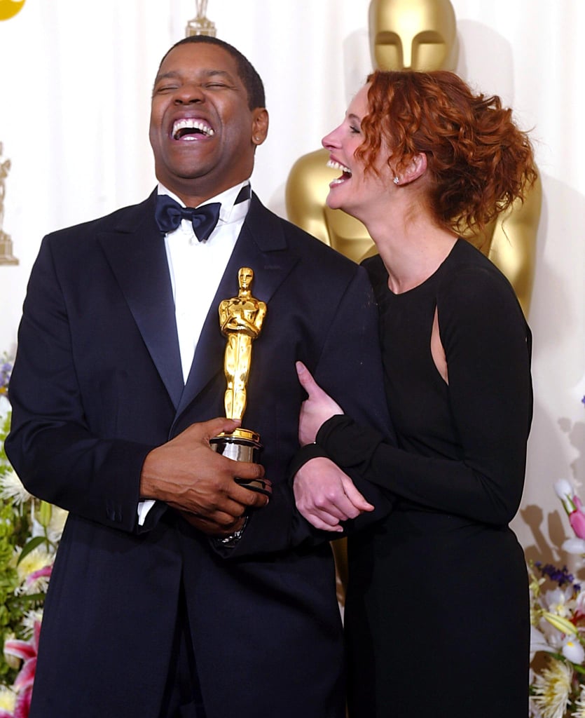 Julia got a laugh out of Denzel Washington after he won an Oscar for Best Actor at the 2002 Academy Awards.