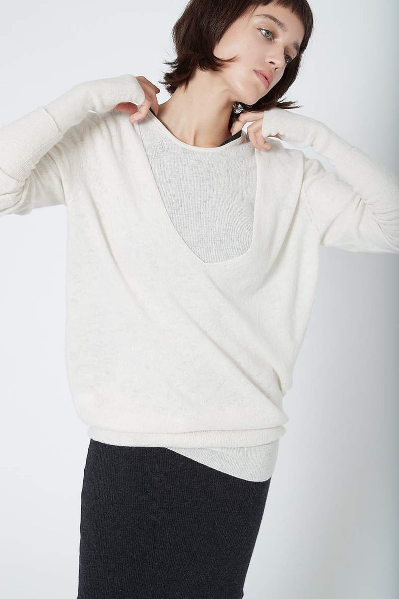 KES Reversible Deep V Neck Tunic Sweater