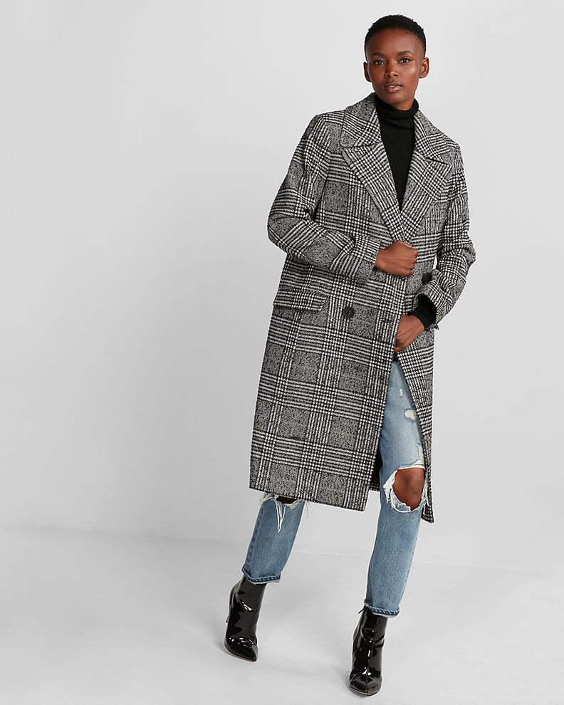 Express plaid boxy double breasted coat