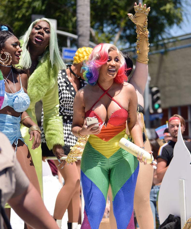 Cardi B Rocked Rainbow Hair & a Rainbow Jumpsuit to WeHo's Pride Parade —  See Photos