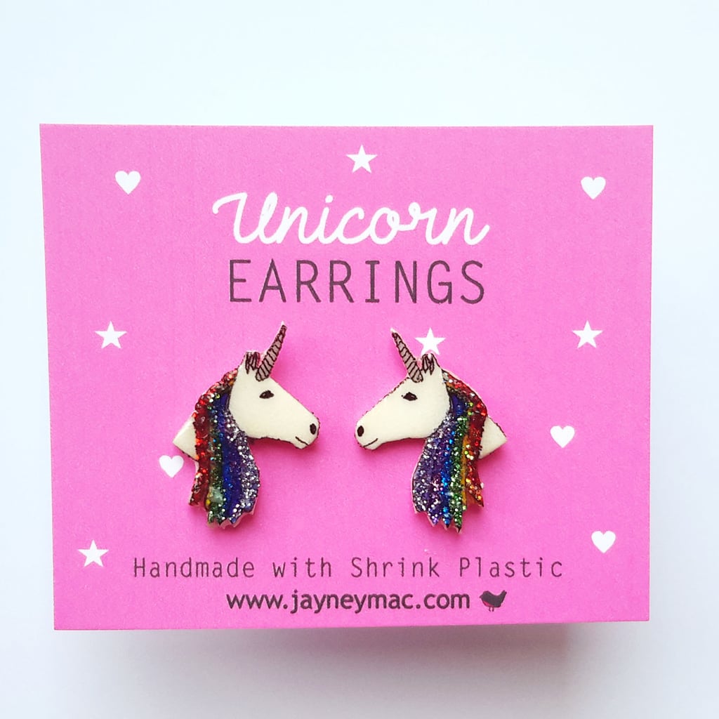 Rainbow Glitter Unicorn Earrings ($9)