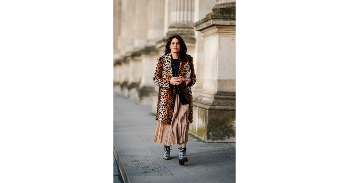 Style Your Leopard-Print Coat With: A Black Top, Tan Skirt, and Boots ...