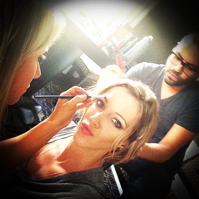 Katie Cassidy prepared for New York Fashion Week with her makeup team. 
Source: Instagram user katiecassidy