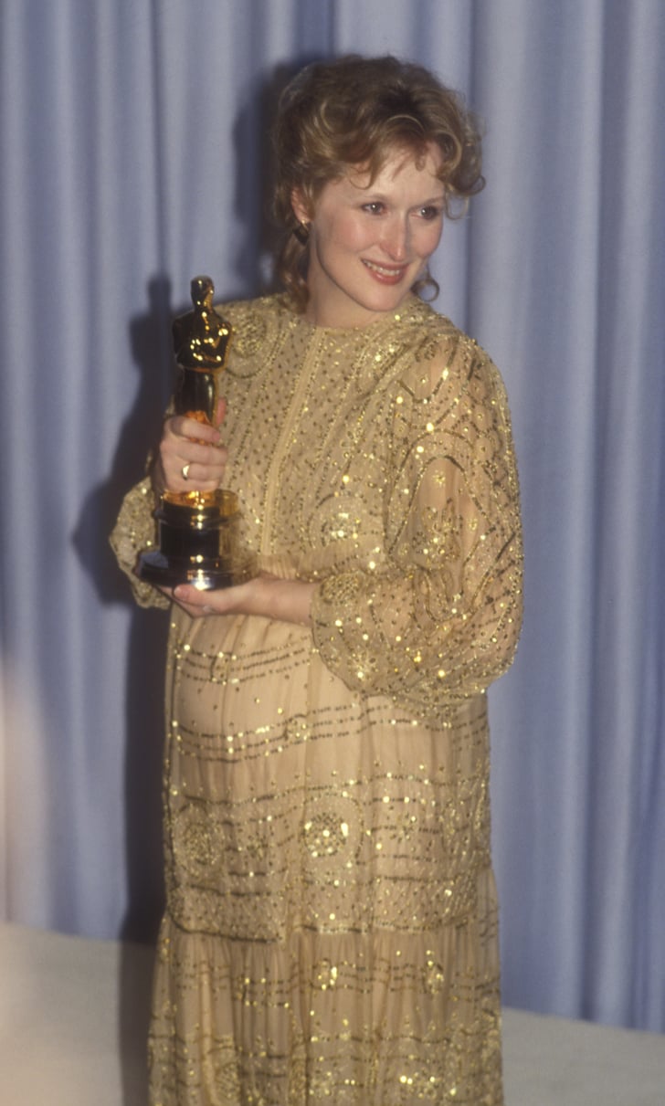 Meryl wore an embellished gold gown with sleeves to the 1983 Oscars