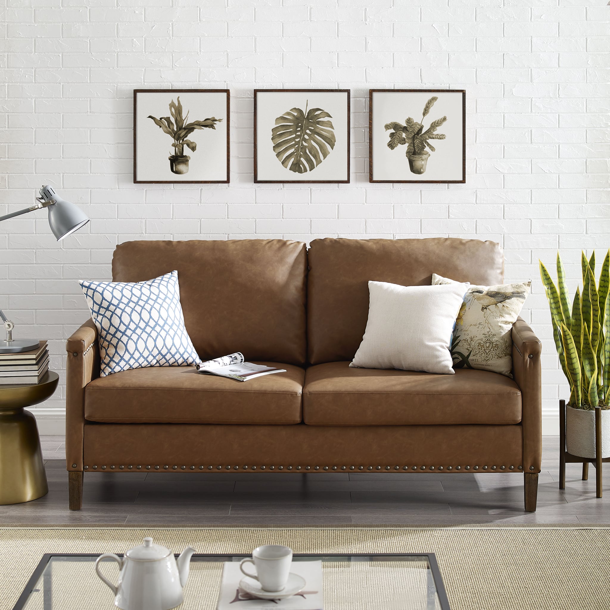 Apartment Upholstered Sofa With Nail Head Trim 17 Sofas So