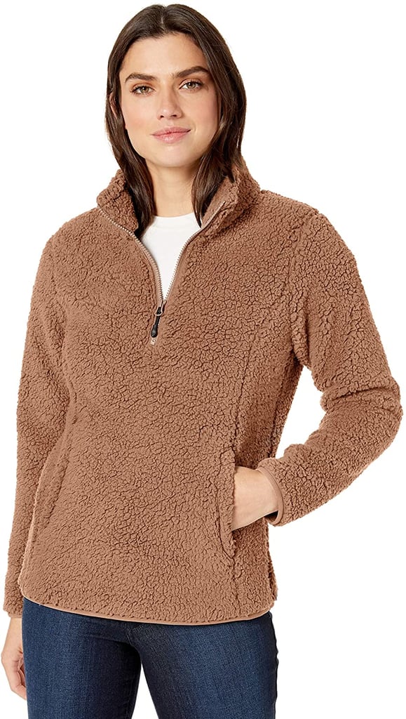 Amazon Essentials Polar Fleece Lined Sherpa Quarter-Zip Jacket in Tan