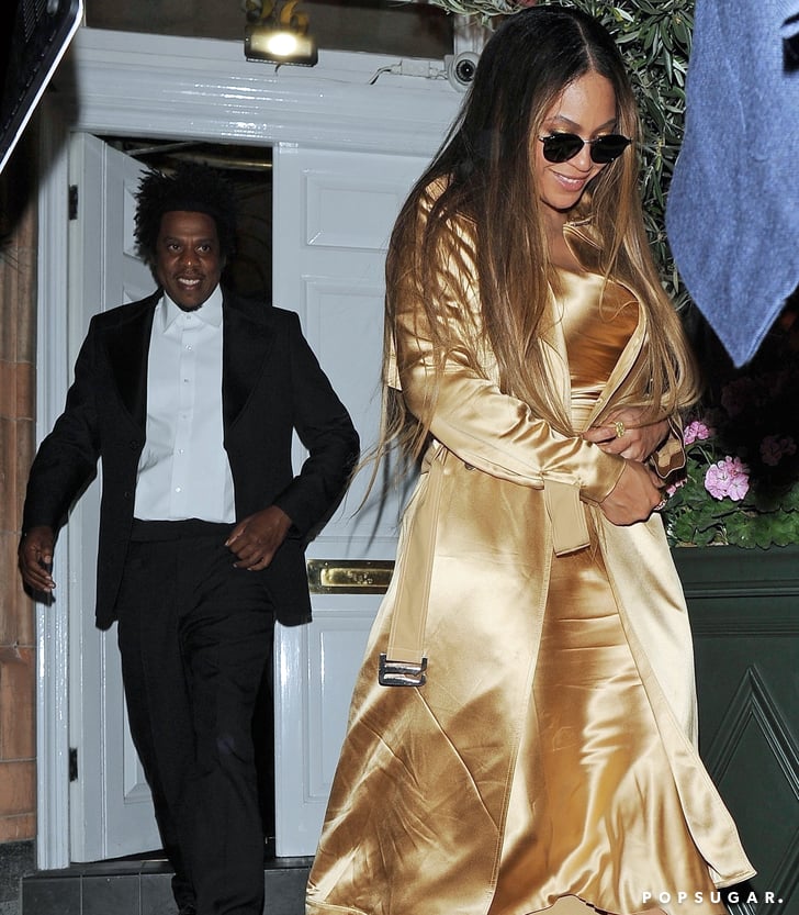 Beyoncé Gold Dress and Trench Coat With JAY-Z in London