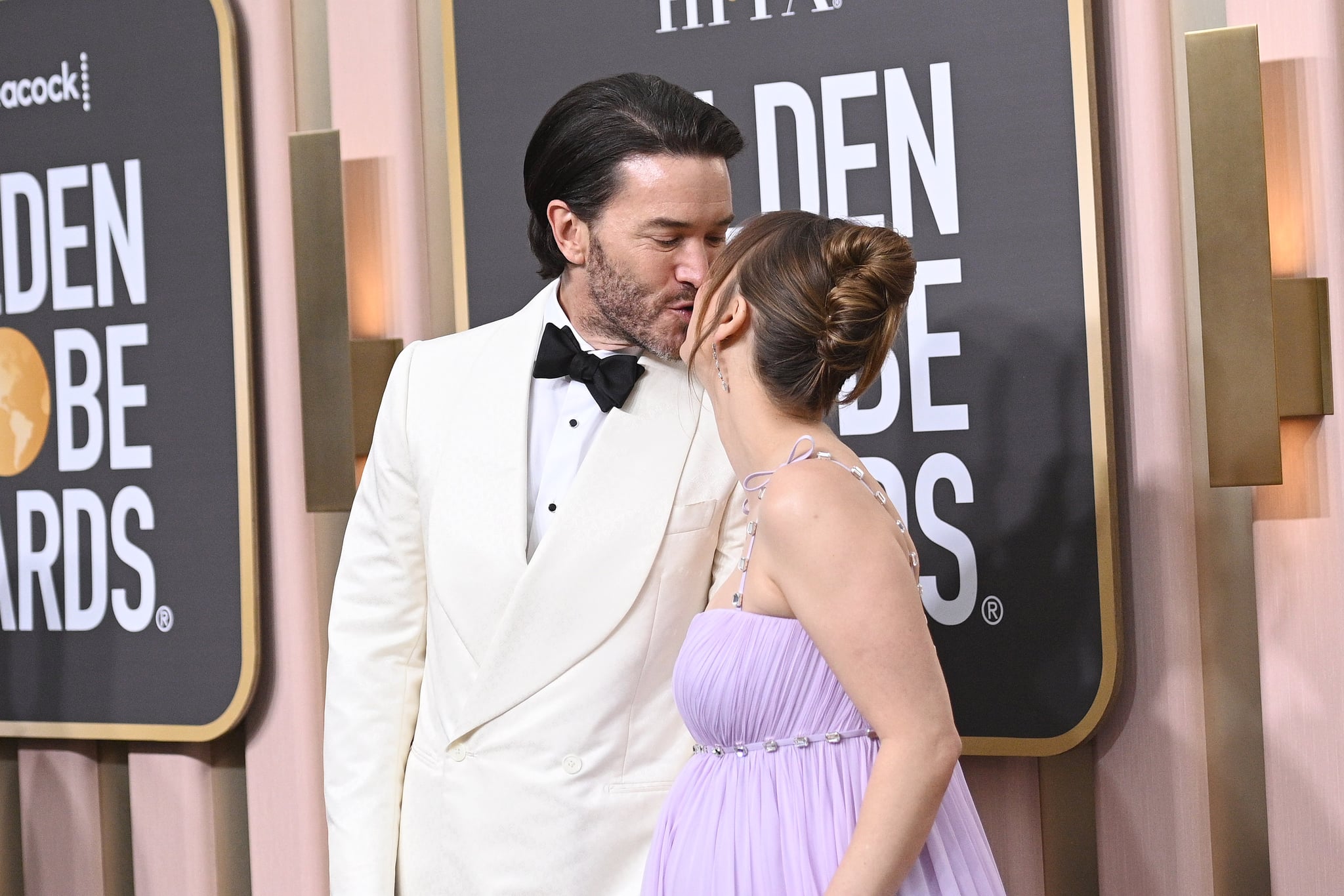 (L-R) Tom Pelphrey and Kaley Cuoco at the 80th Annual Golden Globe Awards held at The Beverly Hilton on January 10, 2023 in Beverly Hills, California. (Photo by Gilbert Flores/Variety via Getty Images)