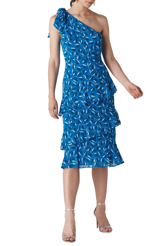 Whistles Almond Print One-Shoulder Dobby Dress