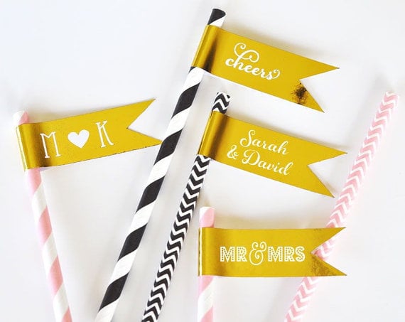 Bridal Shower Shiny Straw Flags