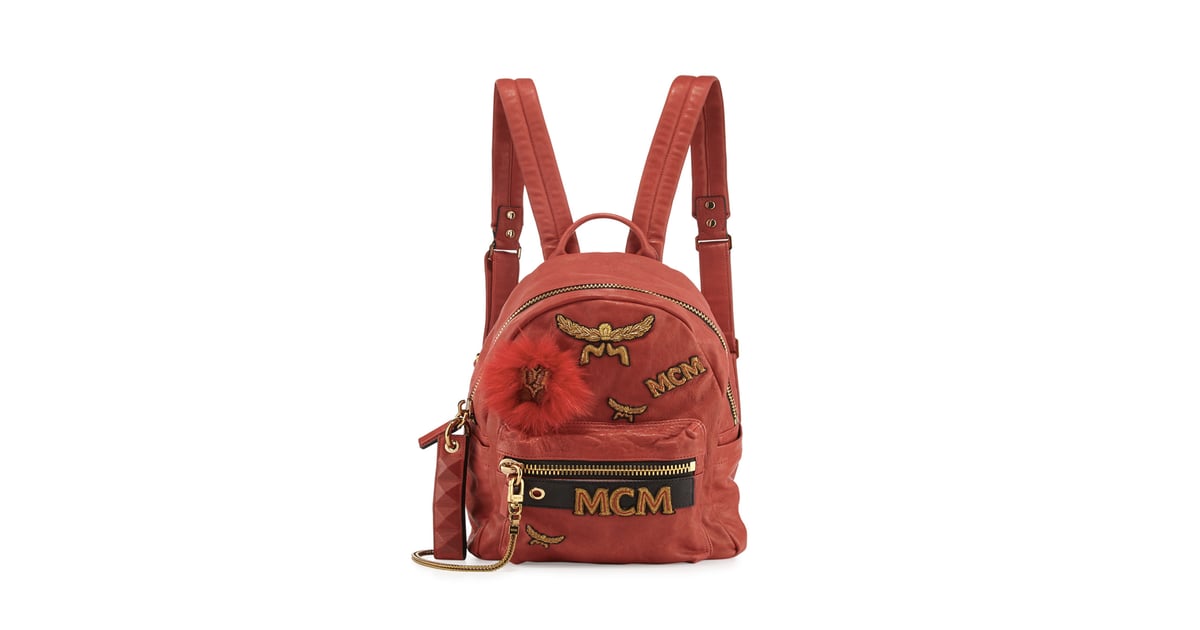 ruby red mcm backpack