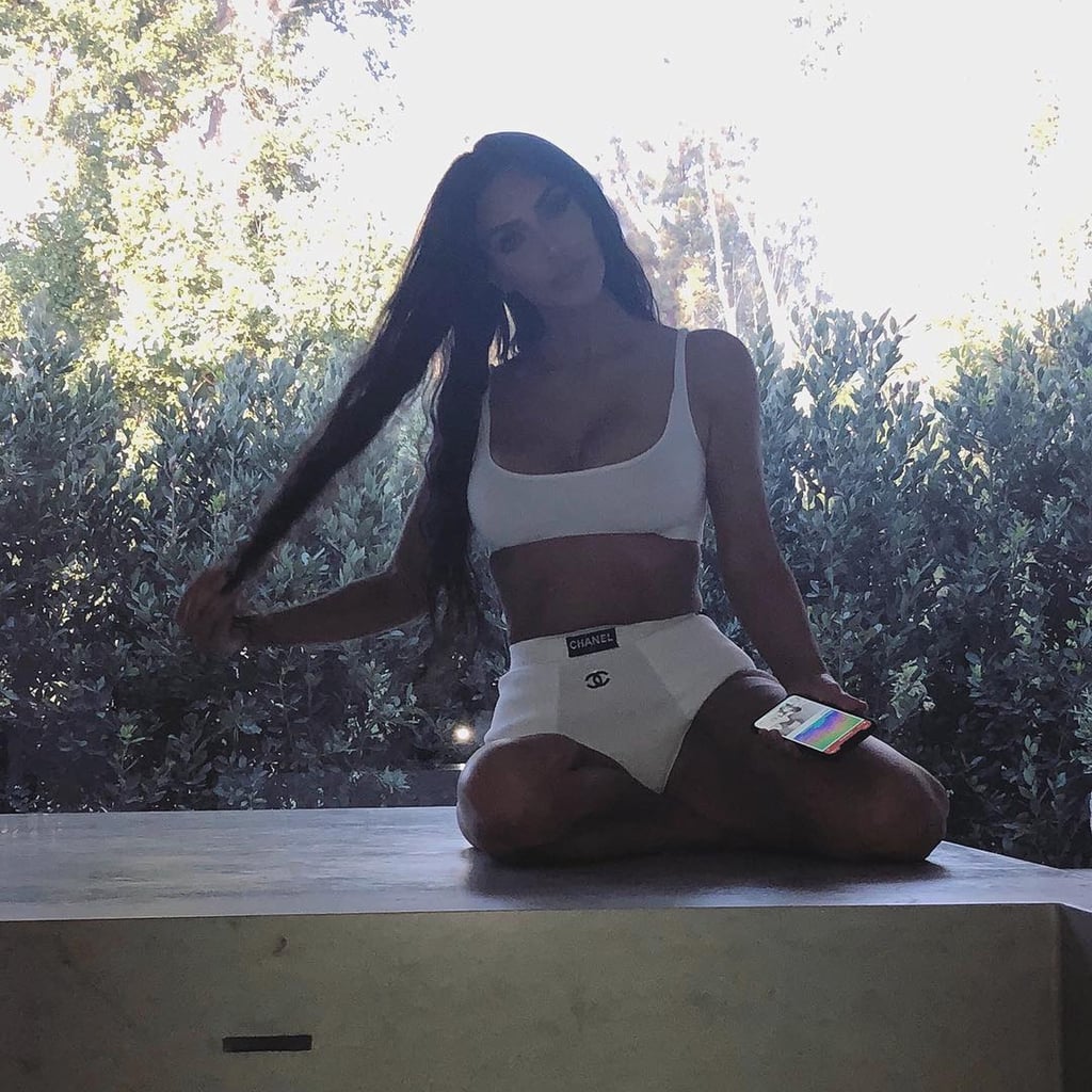 Kim Kardashian West wears a strappy Chanel logo bikini