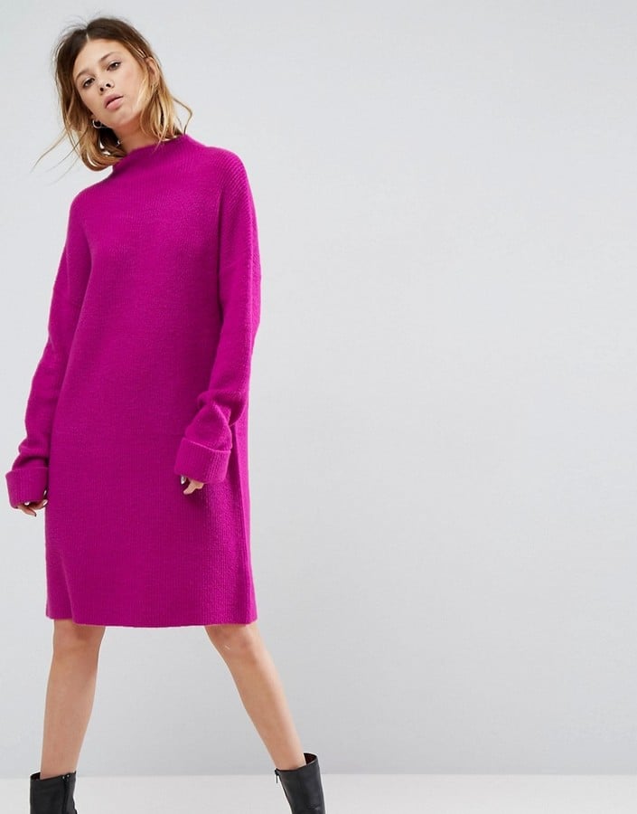 Asos Knitted Dress With Turtleneck in Fluffy Rib