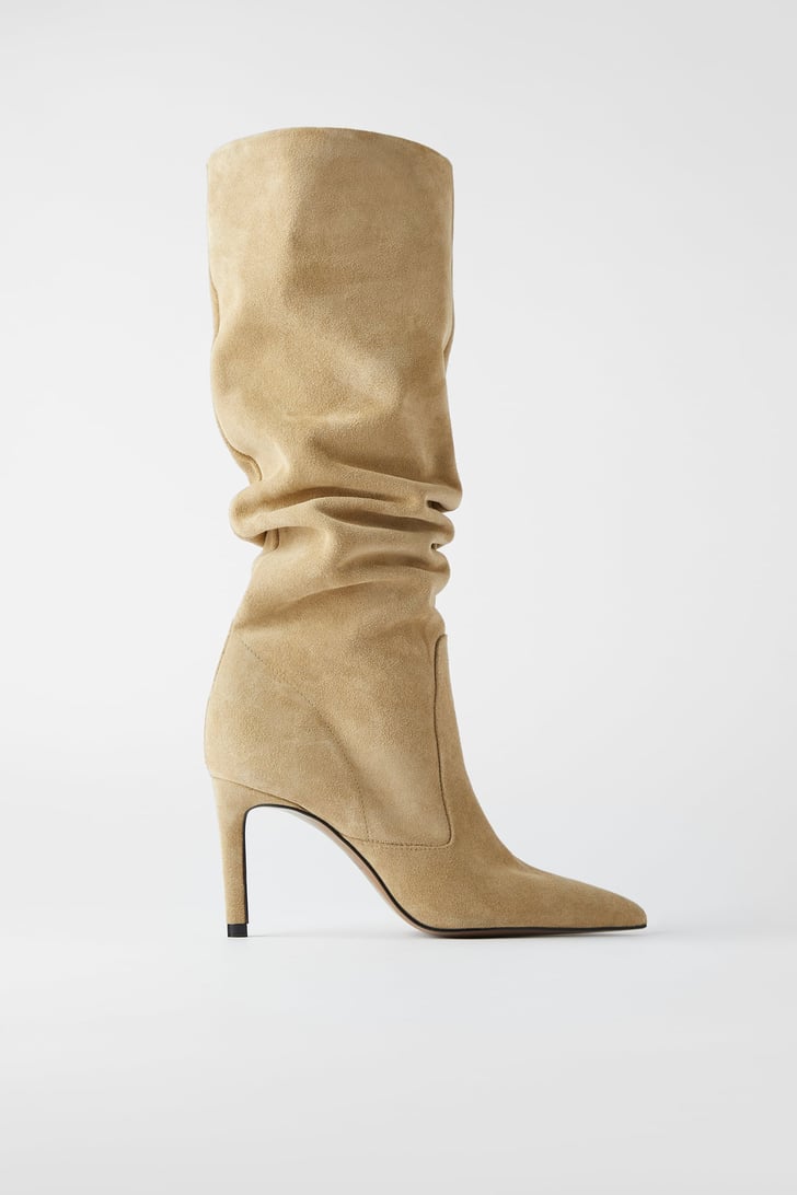 heeled split leather boots