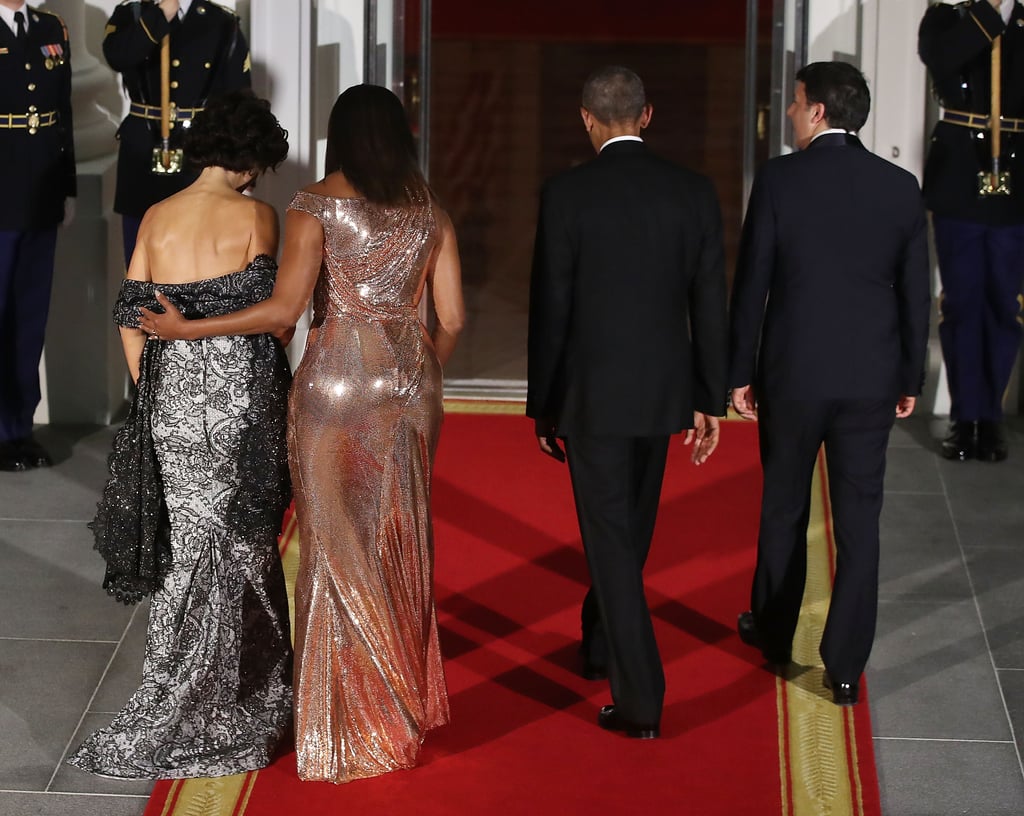 The group made their way inside to the soirée in 2016, which included a menu prepared by celebrity chef Mario Batali and a guest list full of celebrity couples, including Jerry Seinfeld and his wife and Gwen Stefani and Blake Shelton.