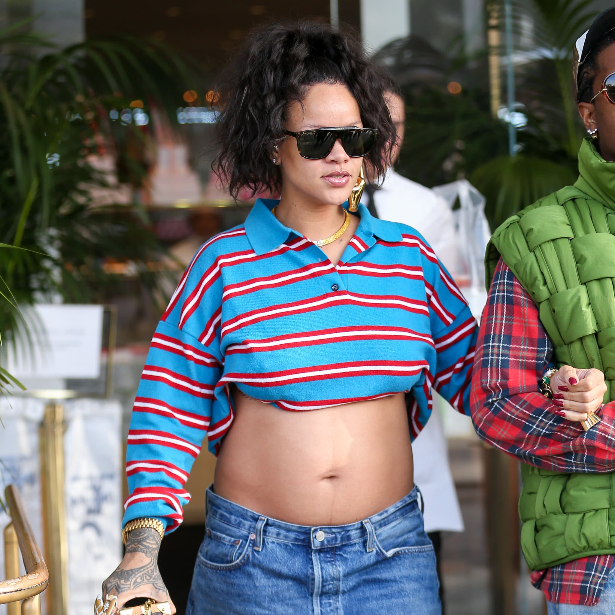 Rihanna Wears Cropped Loewe Polo and Low-Rise Jeans