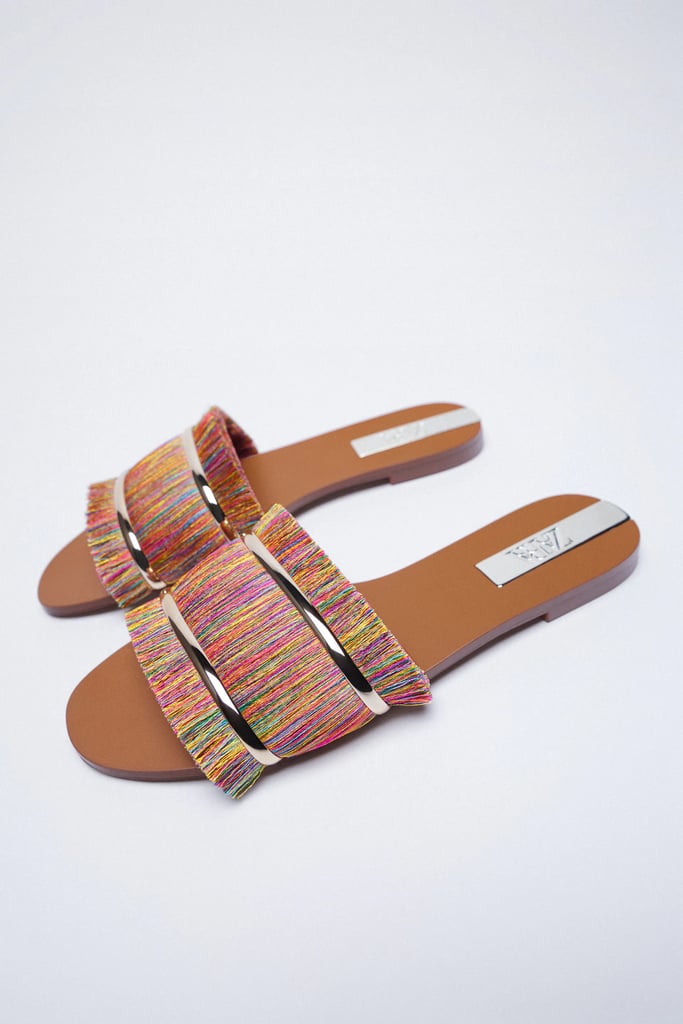 Zara Slide Sandals With Colorful Fringes