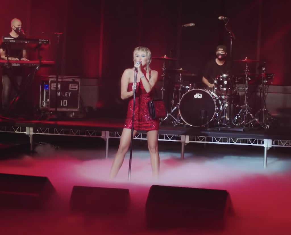 Miley Cyrus Wearing Red Dress to Perform "Man Eater"