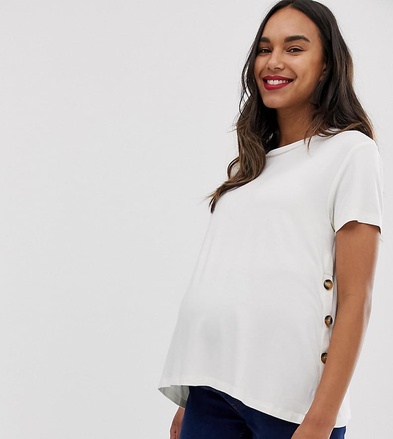 ASOS Design Maternity Nursing T-Shirt With Button Sides in Cream