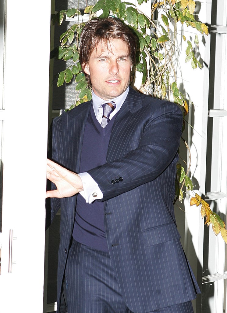Tom Cruise got dressed up for dinner out in LA with Jennifer Lopez, Marc Anthony, and Victoria Beckham in December 2006.