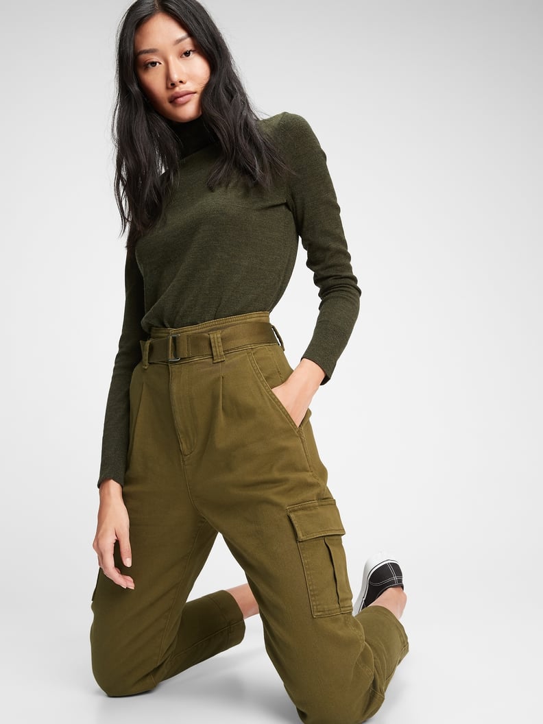 Gap High Rise Belted Cargo Khaki Pants