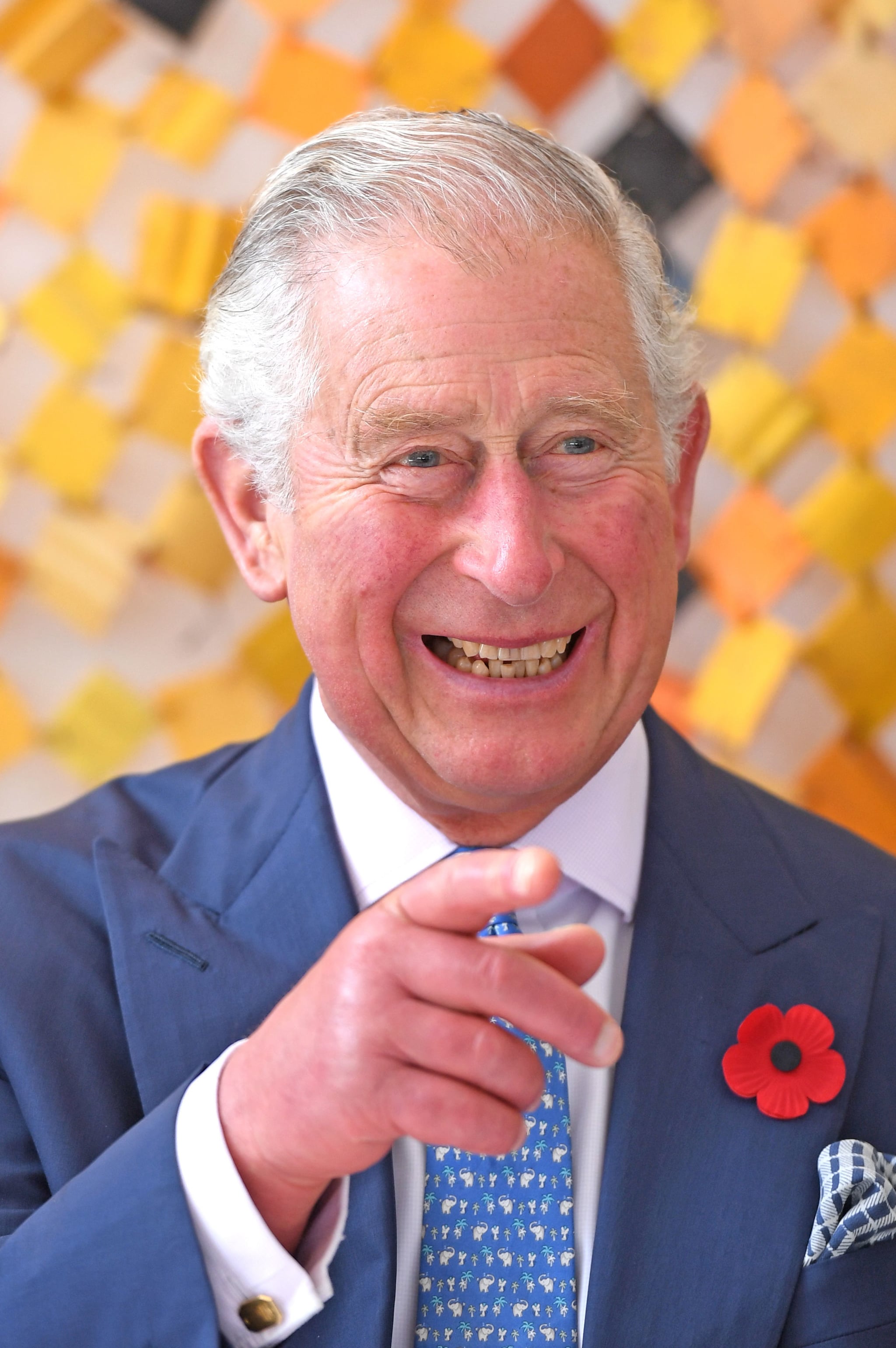 ACCRA, GHANA - NOVEMBER 05:  Prince Charles, Prince of Wales looks at artwork made from recycled plastics as he attends a plastics event at Sandbox on day six of his trip to west Africa with the Duchess of Cornwall on November 5, 2018 in Accra, Ghana. (Photo by Joe Giddens - WPA Pool/Getty Images)