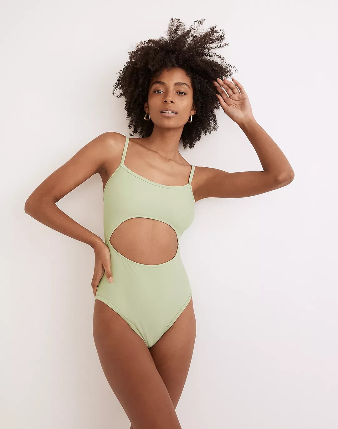 Women Monokini Swimsuits Pastel Green Cut Out Cupless Summer Beach