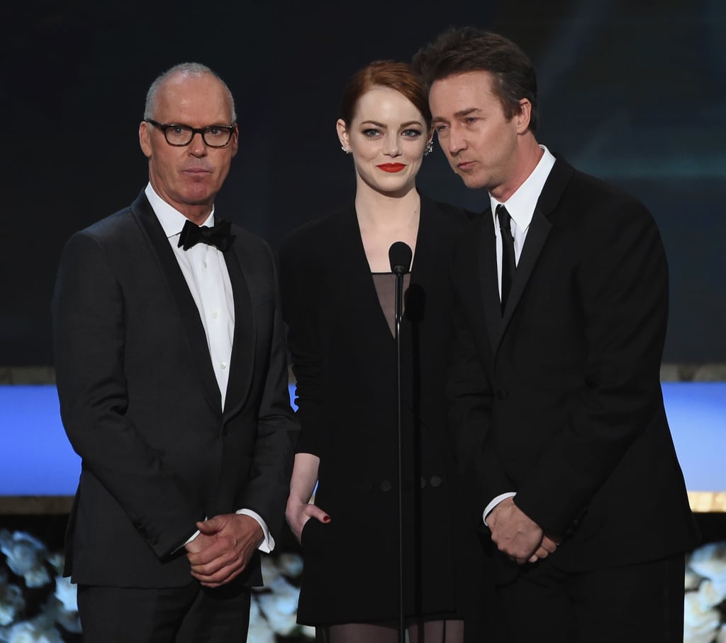 "Age before beauty, so, ladies and gentlemen, Michael Keaton." — Edward Norton, including his Birdman costar