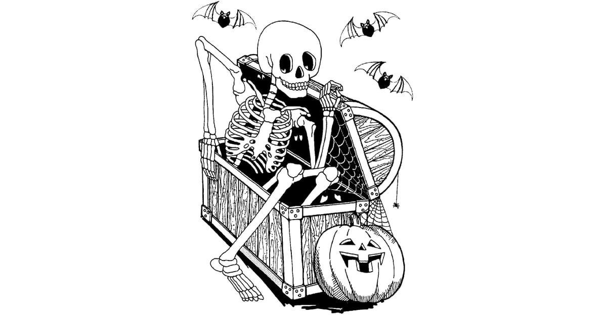 Skeleton in a Chest Printable | Printable Halloween Coloring Pages For