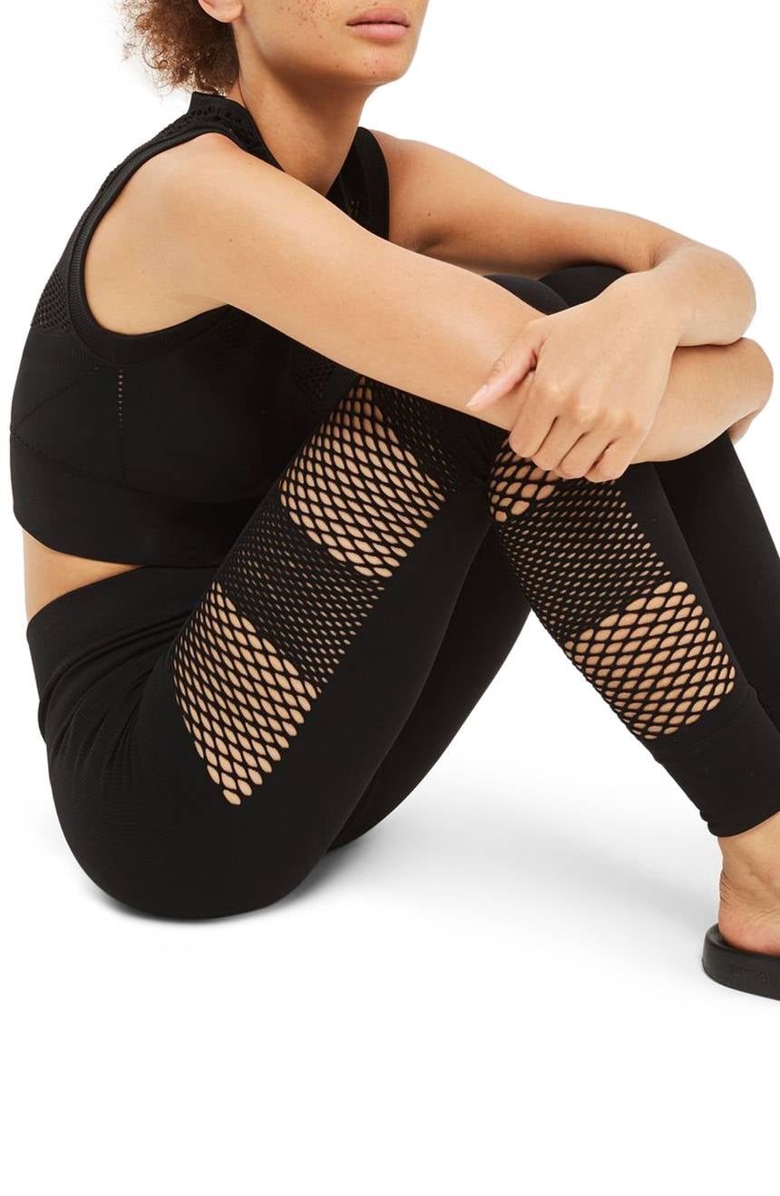 Leggings Park High Waist Black Sheer Side-Mesh Panels Sport Skin Color  Leggings with