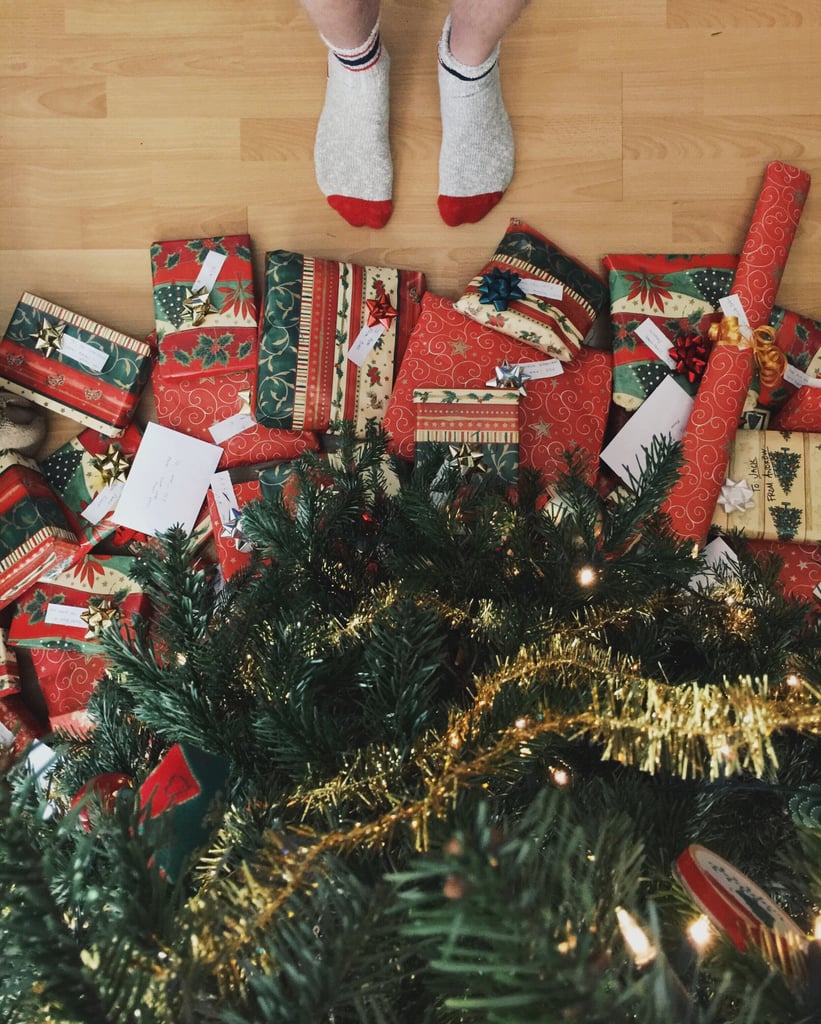 Wearing cozy socks.