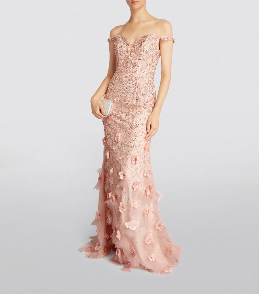 Jovani Floral Embellished Off-The-Shoulder Gown