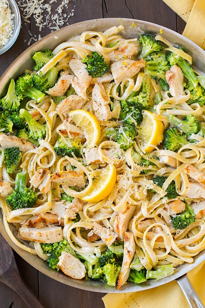 Lemon Fettucine Alfredo With Grilled Chicken and Broccoli