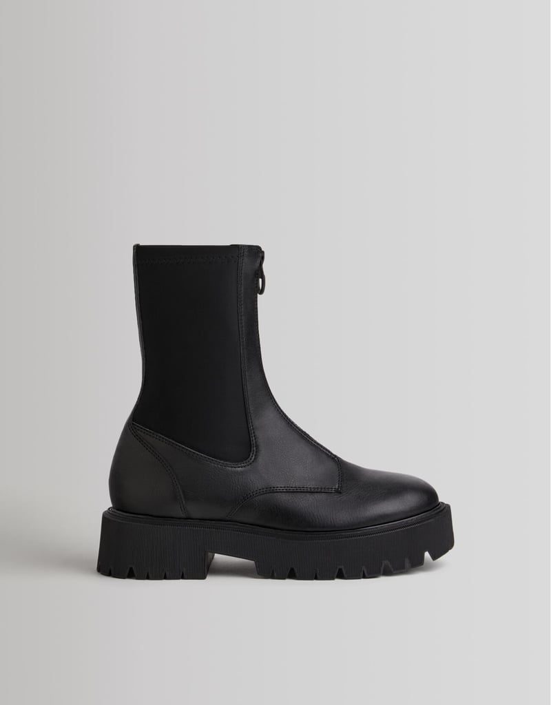 Bershka Contrast Ankle Boots with Front Zip