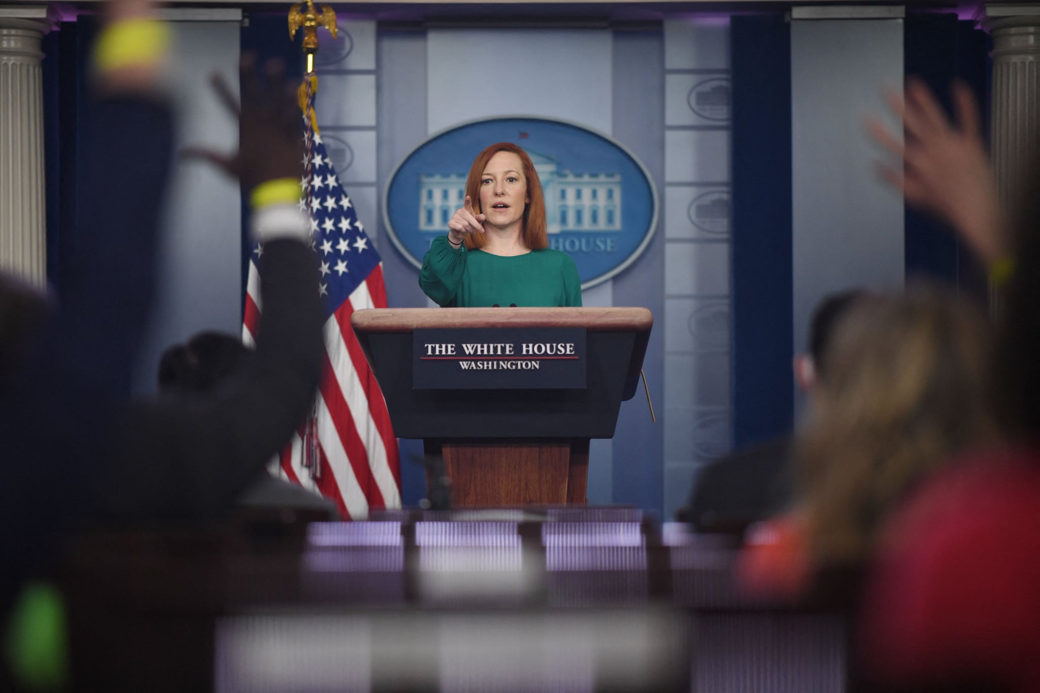 White House Press Secretary Jen Psaki answers questions as she speaks during the daily press briefing on March 15, 2021, in the Brady Briefing Room of the White House in Washington, DC. (Photo by Eric BARADAT / AFP) (Photo by ERIC BARADAT/AFP via Getty Images)