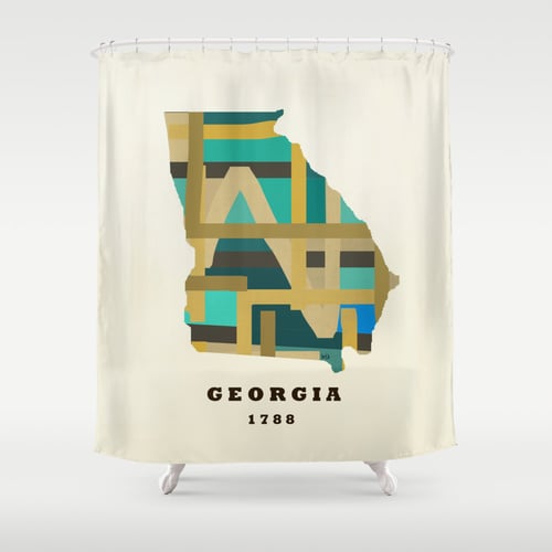 A modern rendering of a state map is the perfect blend of history and style on this shower curtain ($68).