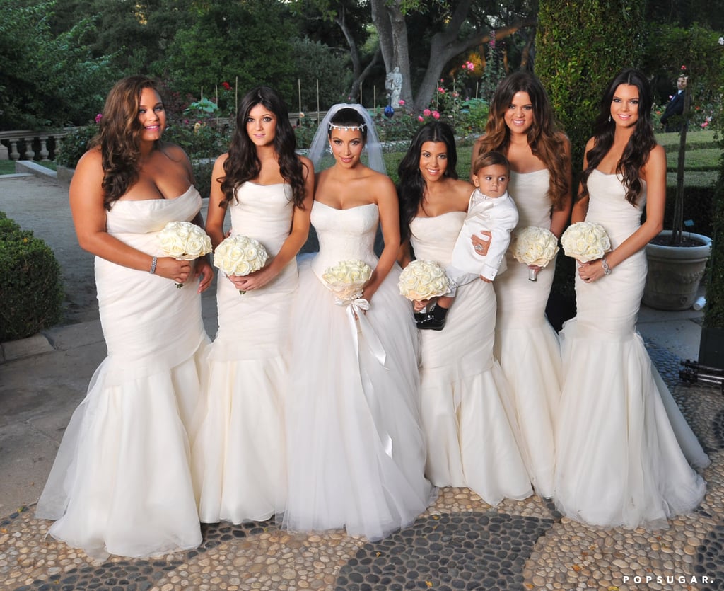 Kim posed with her bridesmaids: sisters Khloé and Kourtney Kardashian and Kylie and Kendall Jenner, plus Kris Humphries's sister Kaela.