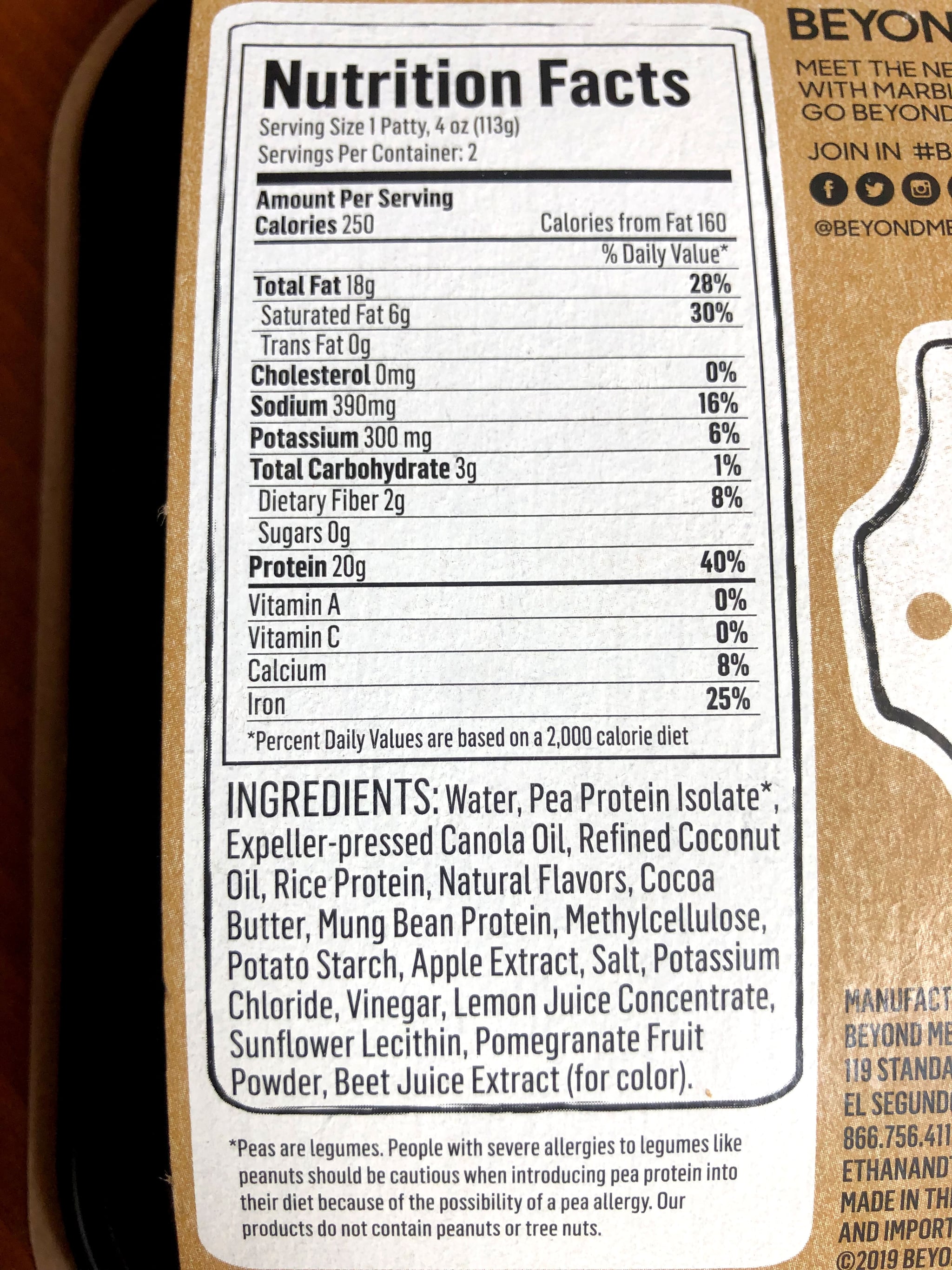 Beyond Meat Beyond Burger Ingredients