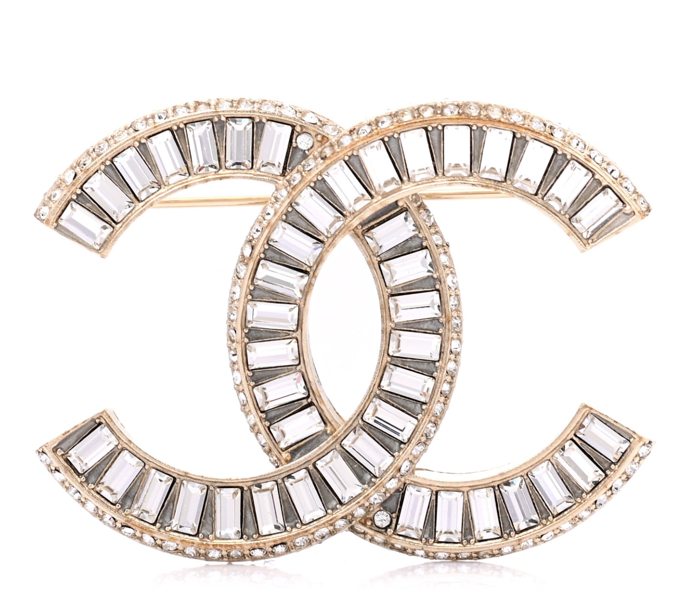 Chanel Baguette Crystal CC Brooch Gold