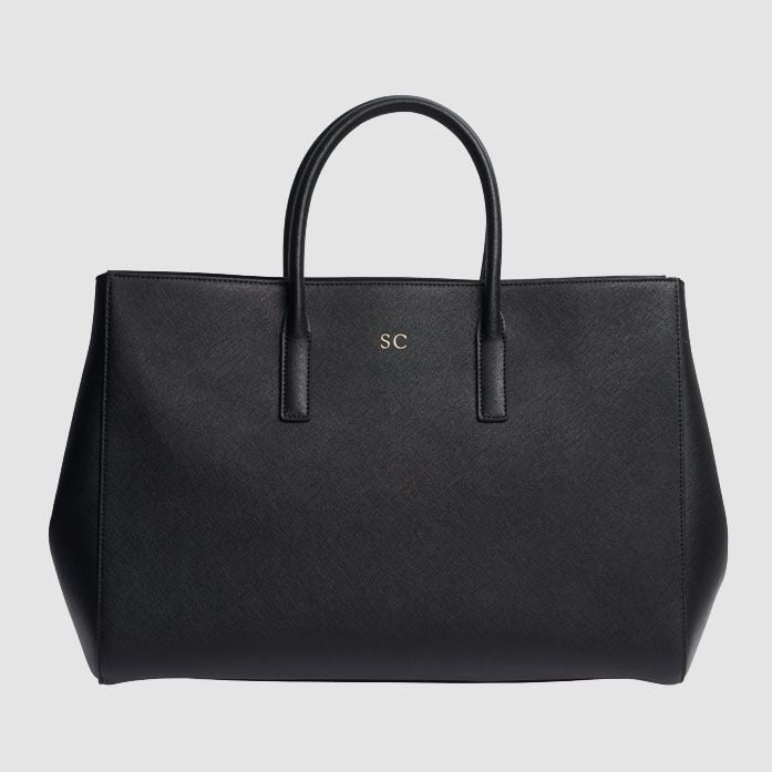 black leather baby bag