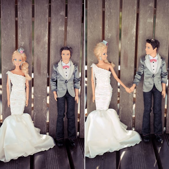 Barbie and Ken share a moment by the fence.
Photo by BdG Photography via Rock n Roll Bride