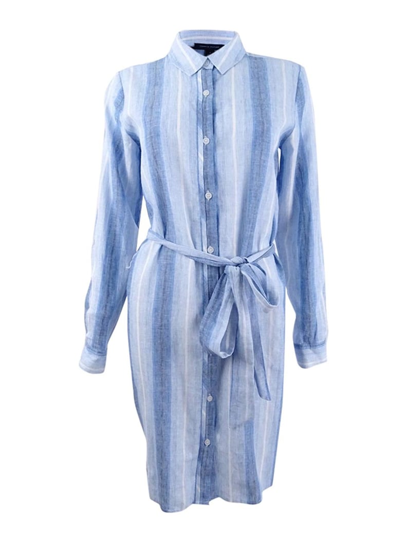 Tommy Hilfiger Womens Linen Striped Shirtdress