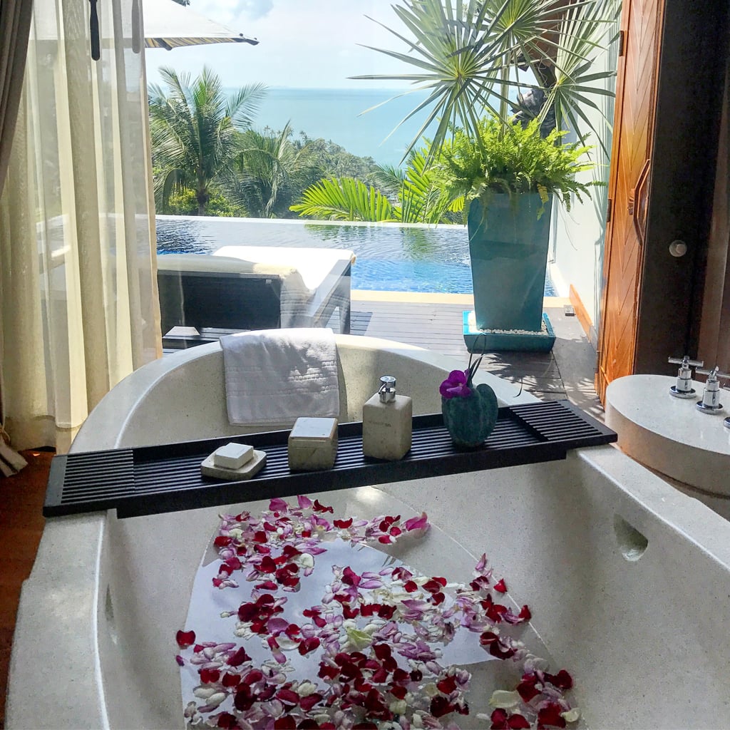 When we walked in, the bath was made up with rose petals! Like I said, this is definitely a place made for lovers.